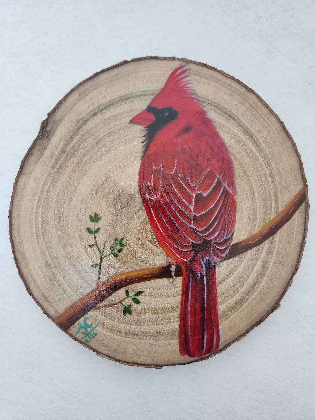 Red Cardinal handpainted on wood slice
